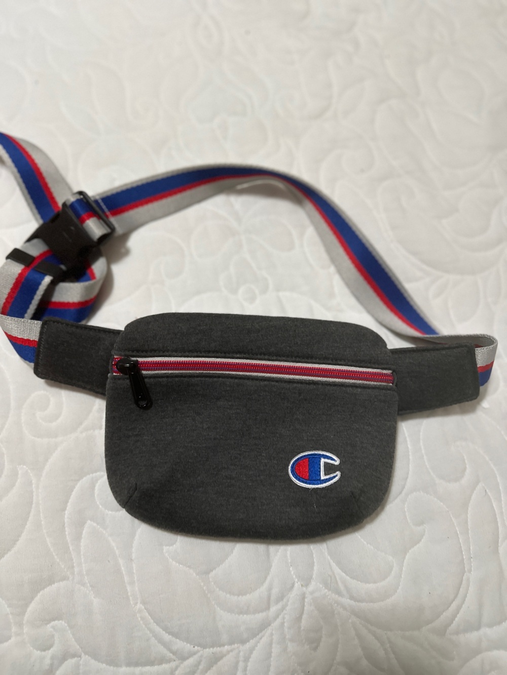 Charcoal Grey Crossbody Sling Bag with Red-Blue Accent